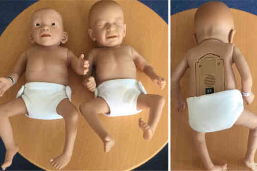 Figure 1. Left: static low fidelity fetal alcohol syndrome simulator. Middle: medium fidelity drug affected simulator. Right: reverse view of the medium fidelity drug affected simulator on–off switch